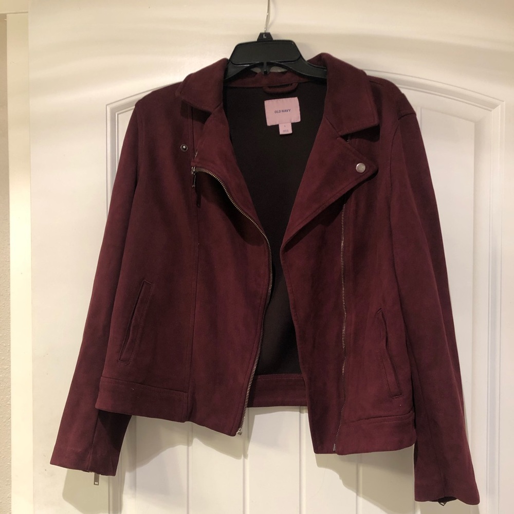Maroon Faux Suede Motorcycle Jacket